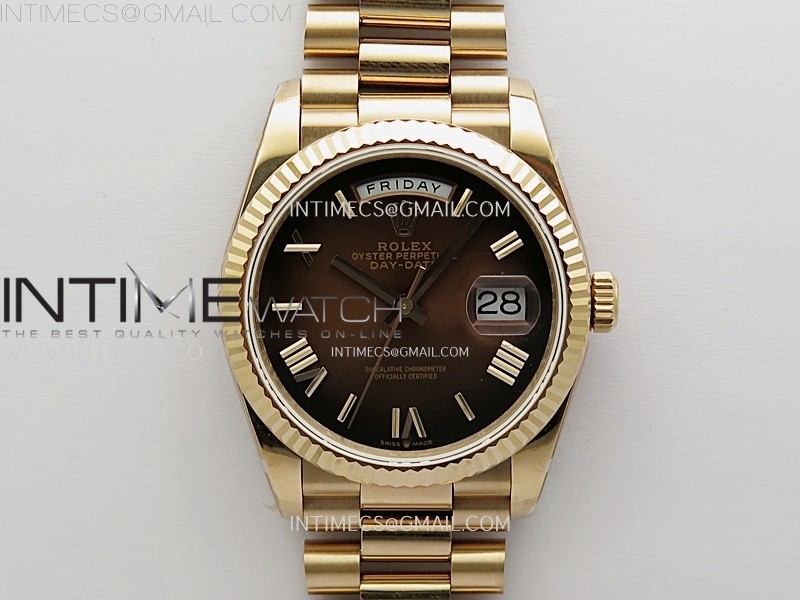 Day Date 128235 Gain Weight RG QF 1:1 Best Edition Brown Dial Roman Markers on RG President Bracelet