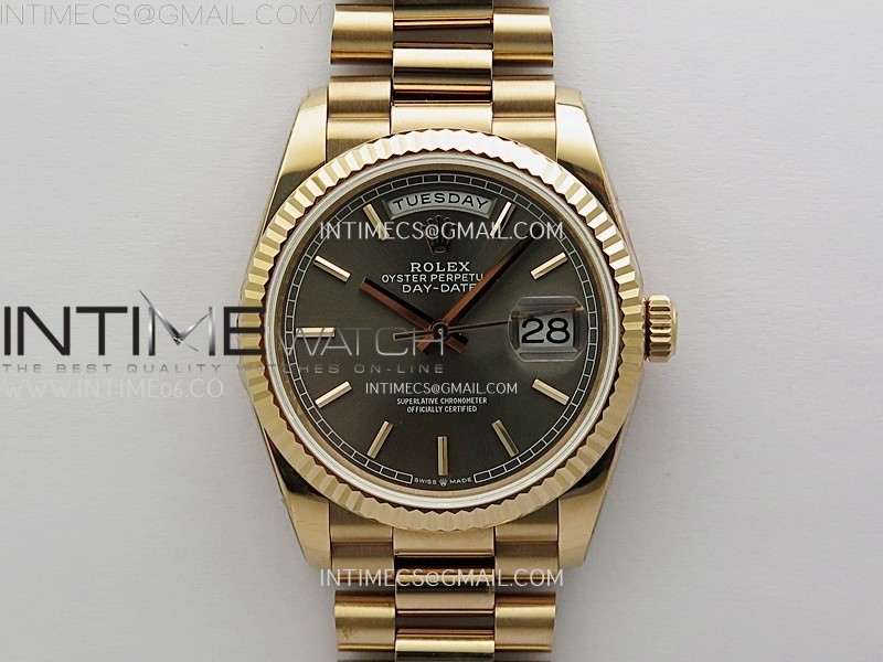 Day Date 128235 Gain Weight RG QF 1:1 Best Edition Gray Dial Stick Markers on RG President Bracelet