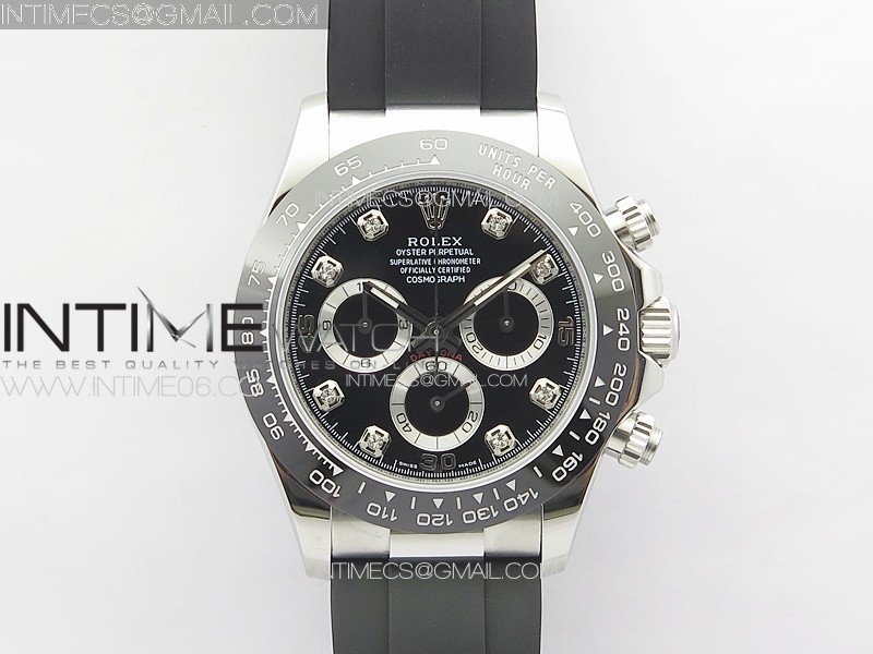 Daytona 116519LN APSF Black Dial Crystal Markers On Rubber Strap Slim A7750