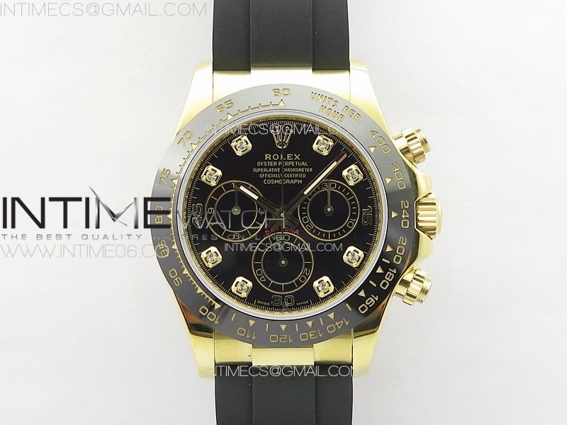 Daytona 116518LN YG APSF Black Dial Crystal Markers On Rubber Strap Slim A7750