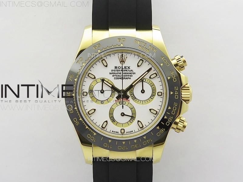 Daytona 116518LN YG APSF Best Edition White Dial Stick Markers On Rubber Strap Slim A7750