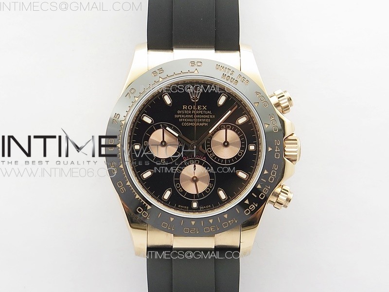 Daytona 116518LN RG APSF Black Dial Stick Markers On Rubber Strap Slim A7750