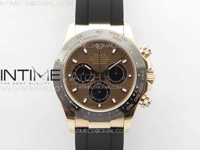 Daytona 116518LN RG APSF Brown Dial Stick Markers On Rubber Strap Slim A7750