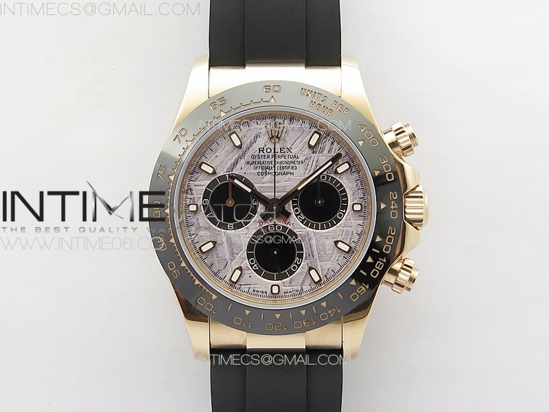 Daytona 116518LN RG APSF Meteorite Dial Sticks Markers On Rubber Strap Slim A7750