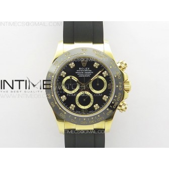 Daytona 116518LN YG APSF Best Edition Black Dial Crystals Markers On Rubber Strap Slim A7750