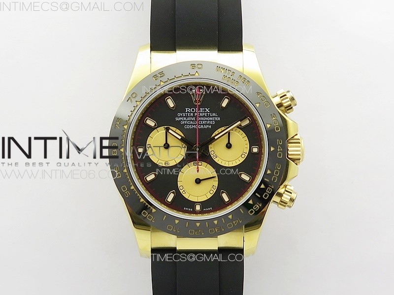 Daytona 116518LN YG APSF Best Edition Black Dial Gold Subdials On Rubber Strap Slim A7750