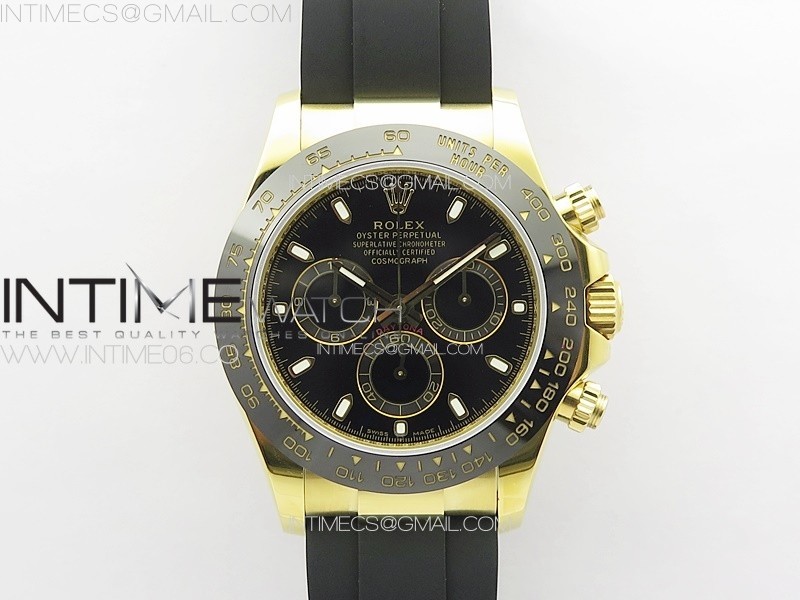 Daytona 116518LN YG APSF Best Edition Black Dial Stick Markers On Rubber Strap Slim A7750