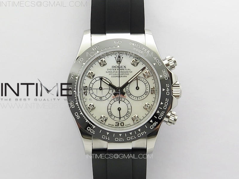 Daytona 116519LN APSF White MOP Dial Crystals Markers On Rubber Strap Slim A7750