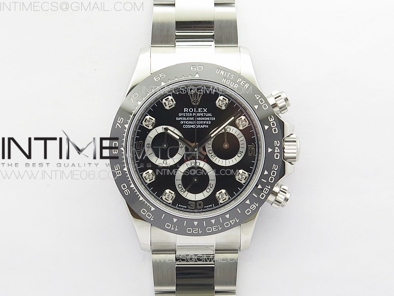 Daytona 116500LN APSF Black Dial Crystals Markers On SS BraceletSlim A7750