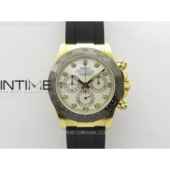Daytona 116518LN YG APSF Best Edition White MOP Dial Crystals Markers On Rubber Strap Slim A7750