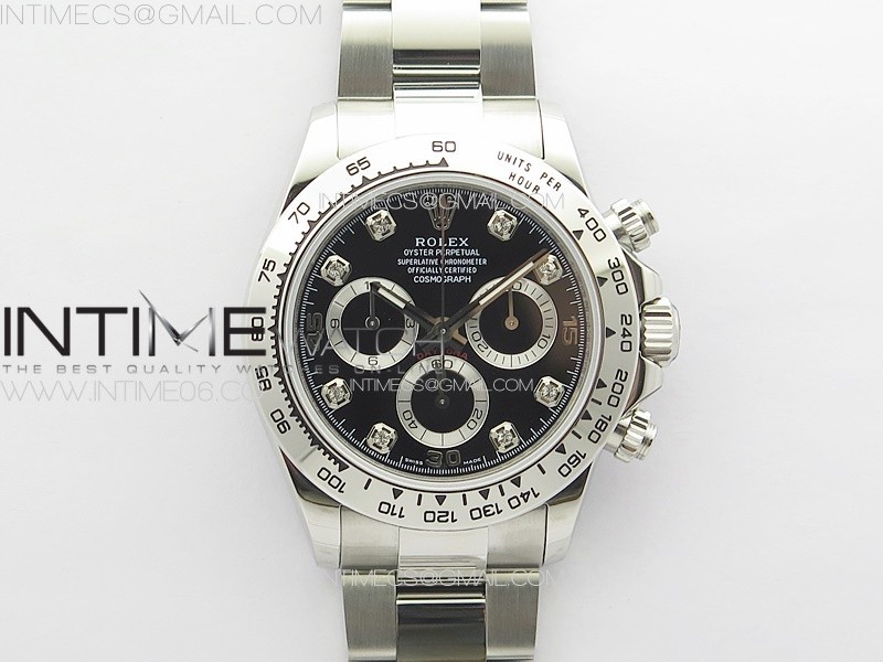 Daytona 116506 APSF Black Dial Crystals Markers On SS Bracelet Slim A7750