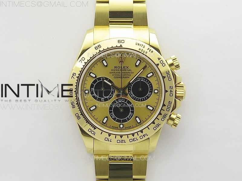 Daytona 116508 YG APSF Gold Dial Black Subdial Stick Markers On YG Bracelet Slim A7750