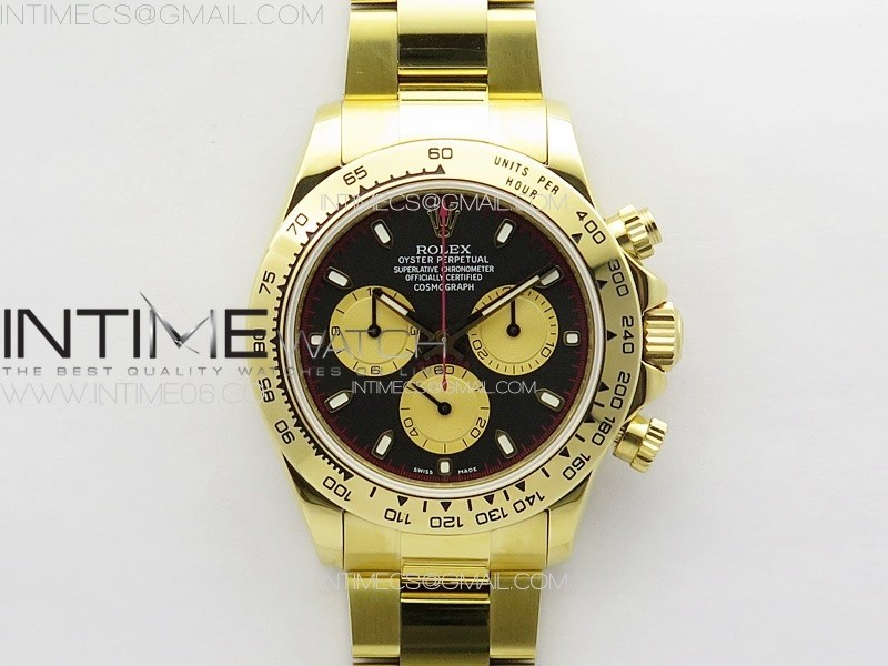 Daytona 116508 YG APSF Black Dial Gold Subdial Stick Markers On YG Bracelet Slim A7750
