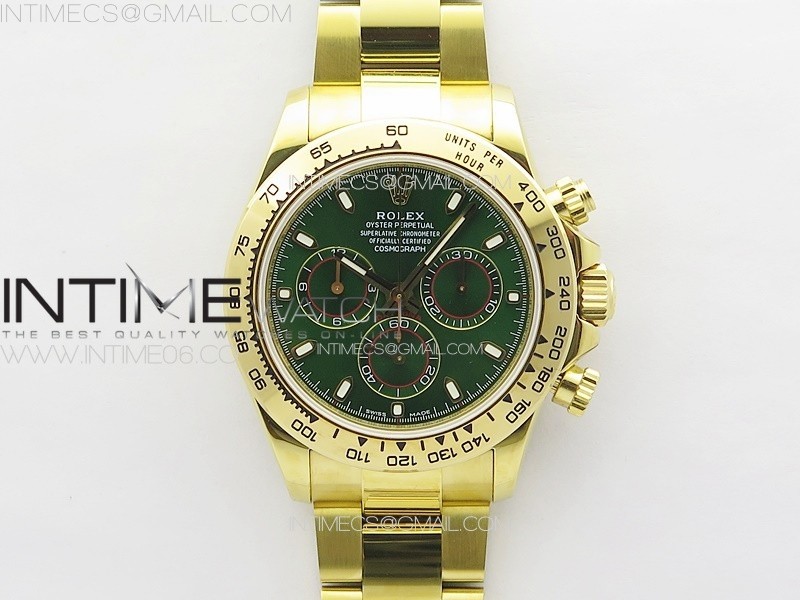 Daytona 116508 YG APSF Green Dial Sticks Markers On YG Bracelet Slim A7750