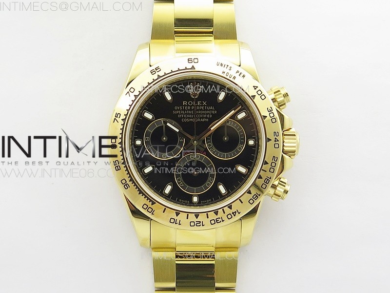 Daytona 116508 YG APSF Black Dial Sticks Markers On YG Bracelet Slim A7750