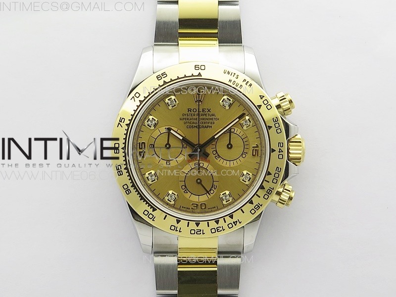 Daytona 116503 YG/SS APSF Gold Dial Crystals Markers On YG/SS Bracelet Slim A7750