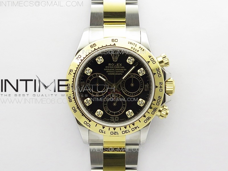 Daytona 116503 YG/SS APSF Black Dial Crystals Markers On YG/SS Bracelet Slim A7750