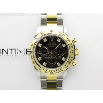 Daytona 116503 YG/SS APSF Black Dial Crystals Markers On YG/SS Bracelet Slim A7750