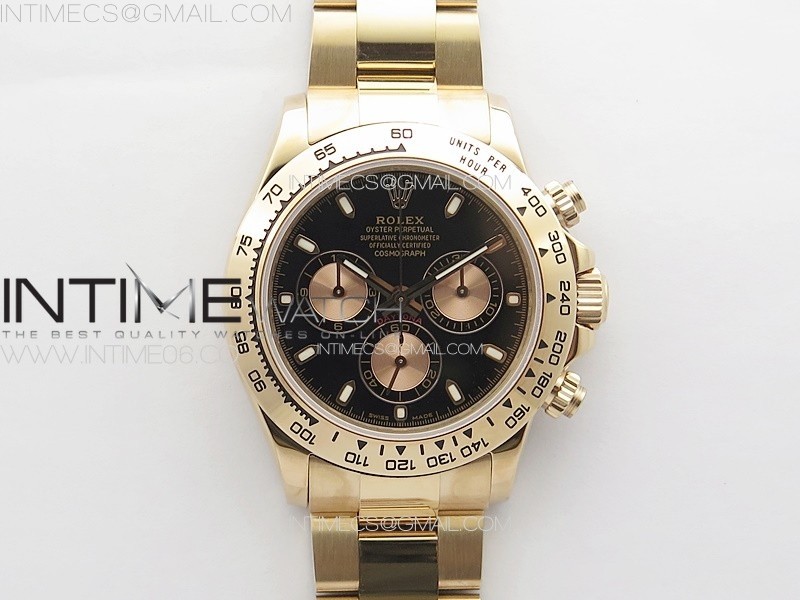 Daytona 116506 RG APSF Black Dial Sticks Markers On RG Bracelet Slim A7750