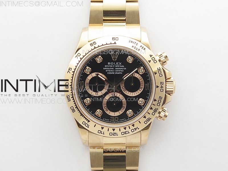 Daytona 116506 RG APSF Black Dial Crytals Markers On RG Bracelet Slim A7750