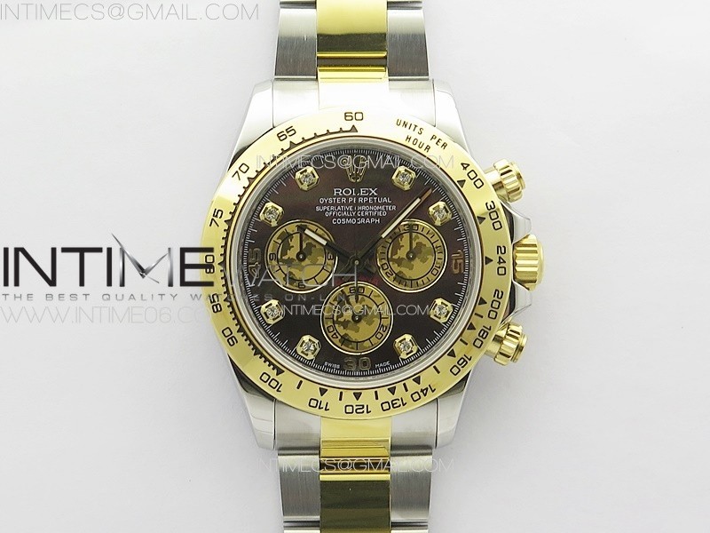 Daytona 116503 YG/SS APSF Black MOP Dial Crystals Markers On YG/SS Bracelet Slim A7750