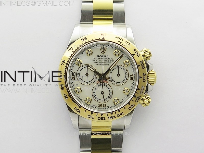 Daytona 116503 YG/SS APSF White MOP Dial Crystals Markers On YG/SS Bracelet Slim A7750