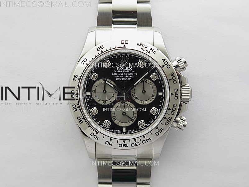 Daytona 126509 904L SS QF Best Edition Black Dial Silver Subdial Diamonds Markers On 904L SS Bracelet SA4131