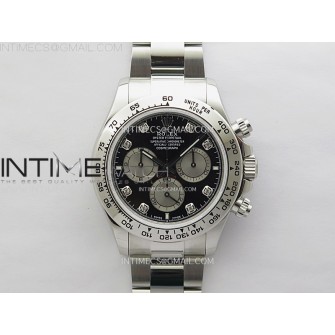Daytona 126509 904L SS QF Best Edition Black Dial Silver Subdial Diamonds Markers On 904L SS Bracelet SA4131