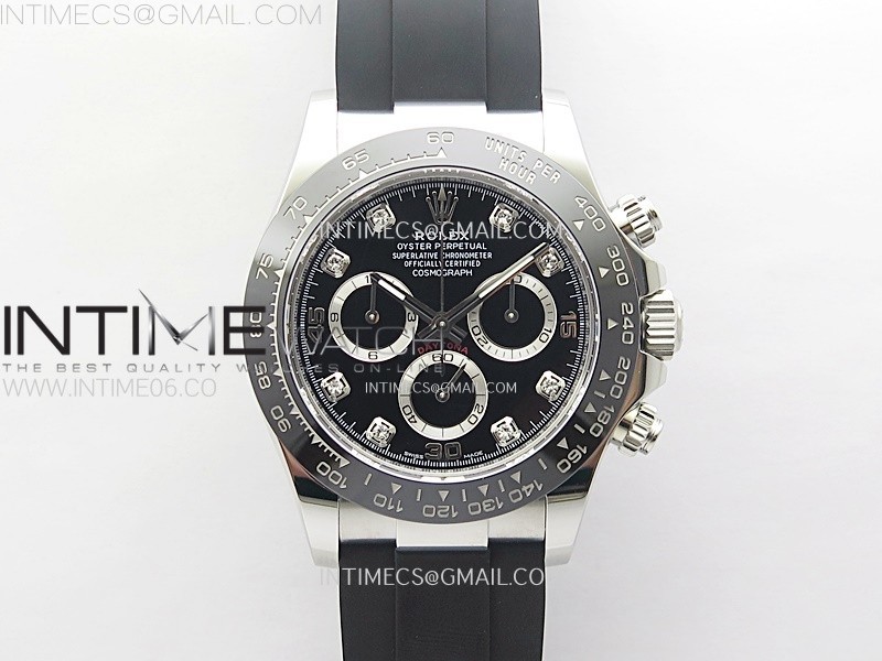 Daytona 116519 904L SS APSF 1:1 Best Edition Black Dial Diamonds Markers on Oysterflex Strap SH4130