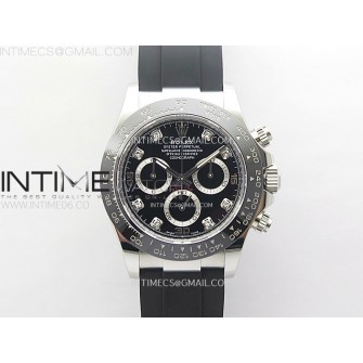 Daytona 116519 904L SS APSF 1:1 Best Edition Black Dial Diamonds Markers on Oysterflex Strap SH4130