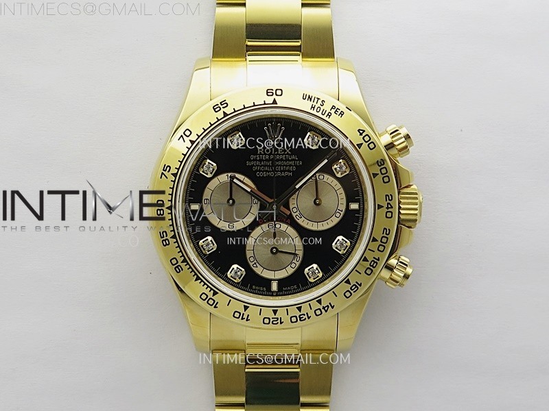 Daytona 126509 904L YG QF Best Edition Black Dial YG Subdial Diamonds Markers On 904L YG Bracelet SA4131