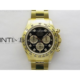Daytona 126509 904L YG QF Best Edition Black Dial YG Subdial Diamonds Markers On 904L YG Bracelet SA4131