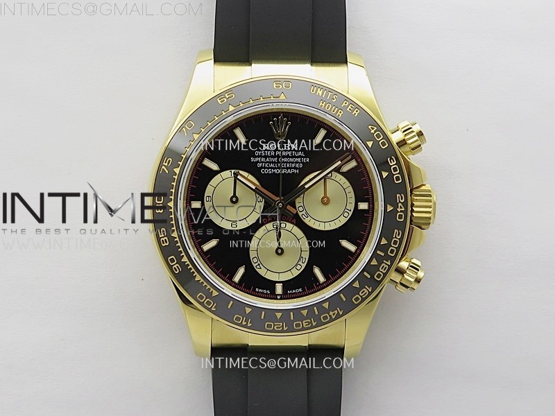 Daytona 126518 904L YG QF Best Edition Black Dial Gold Subdial on Oysterflex Strap SA4131