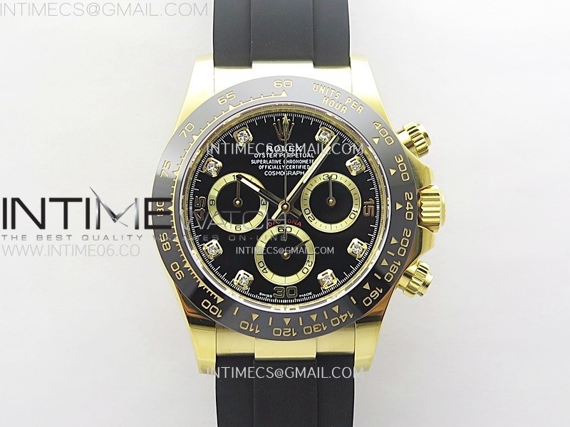 Daytona 116518 YG APSF 1:1 Best Edition Black Dial Diamonds Markers on Oysterflex Rubber Strap SH4130