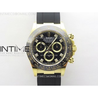 Daytona 116518 YG APSF 1:1 Best Edition Black Dial Diamonds Markers on Oysterflex Rubber Strap SH4130