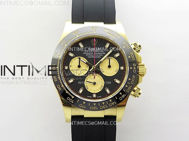 Daytona 116518 YG APSF 1:1 Best Edition Black Dial Gold Subdail on Oysterflex Rubber Strap SH4130