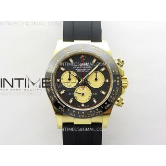 Daytona 116518 YG APSF 1:1 Best Edition Black Dial Gold Subdail on Oysterflex Rubber Strap SH4130