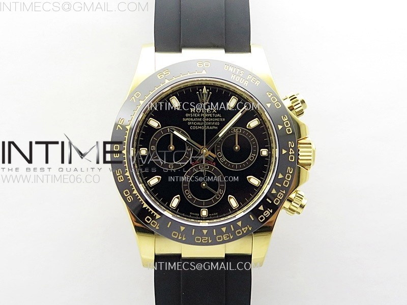 Daytona 116518 YG APSF 1:1 Best Edition Black Dial Black Subdial on Oysterflex Rubber Strap SH4130