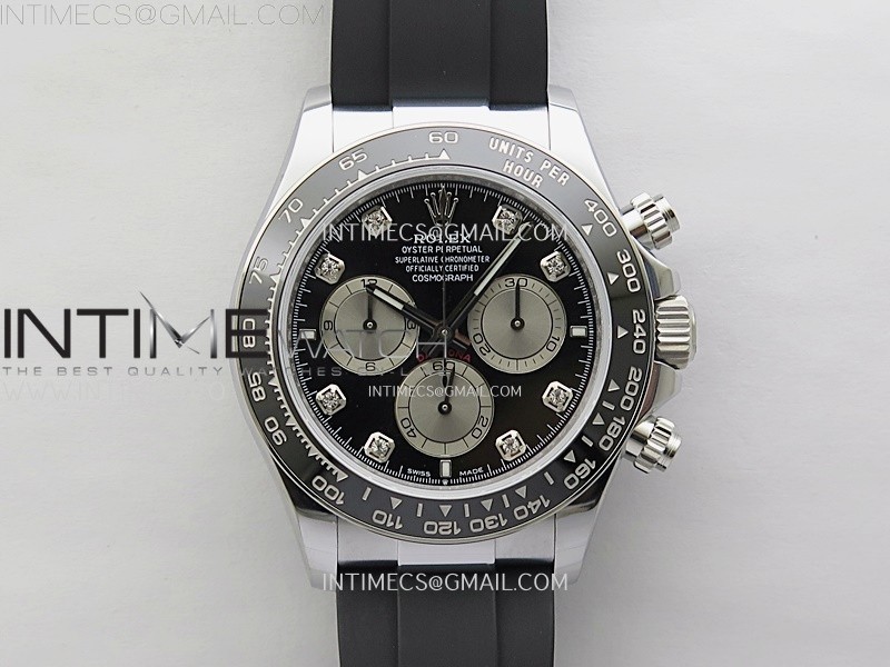 Daytona 126519 QF Gain Weight 1:1 Best Edition Black Dial Silver Subdial Diamonds Markers on Oysterflex Strap SH4131 V11