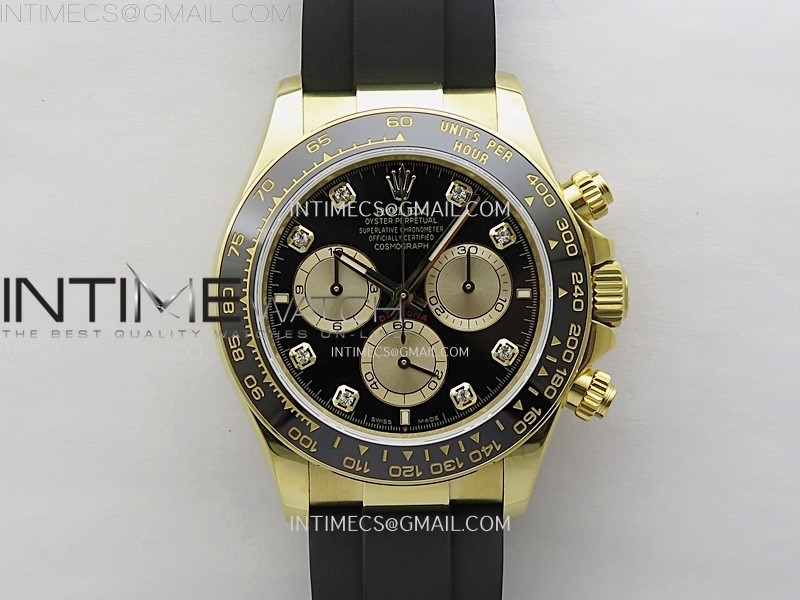 Daytona 126518 QF Gain Weight 1:1 Best Edition Black Dial Gold Subdial Diamonds Markers on Oysterflex Strap SH4131 V11