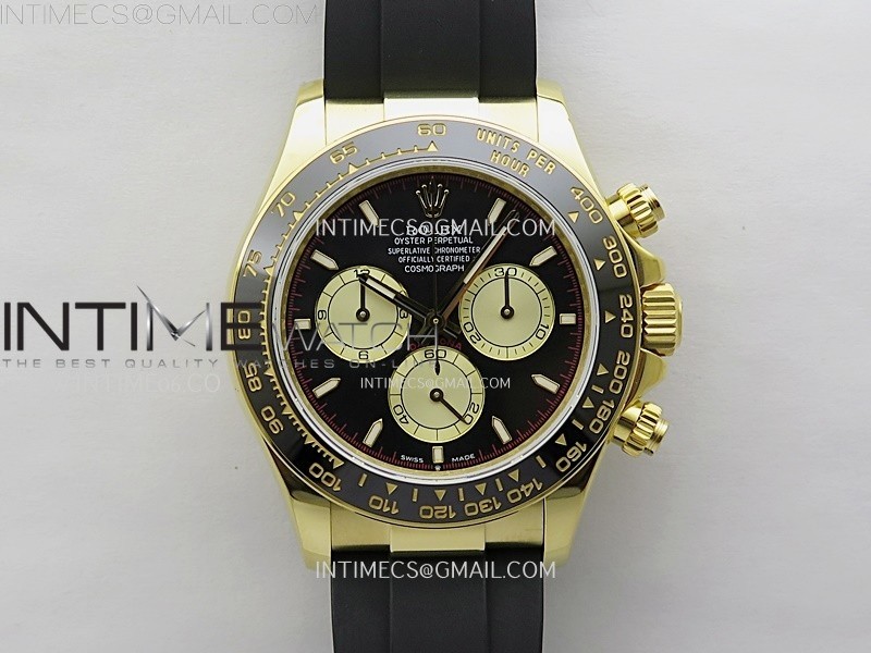 Daytona 126518 QF Gain Weight 1:1 Best Edition Black Dial Gold Subdial Sticks Markers on Oysterflex Strap SH4131 V11