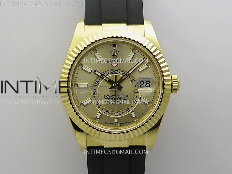 Sky-Dweller 336238 Gain Weight YG ZF 1:1 Best Edition Gold Dial On Oysterflex Rubber Strap Asian 2824