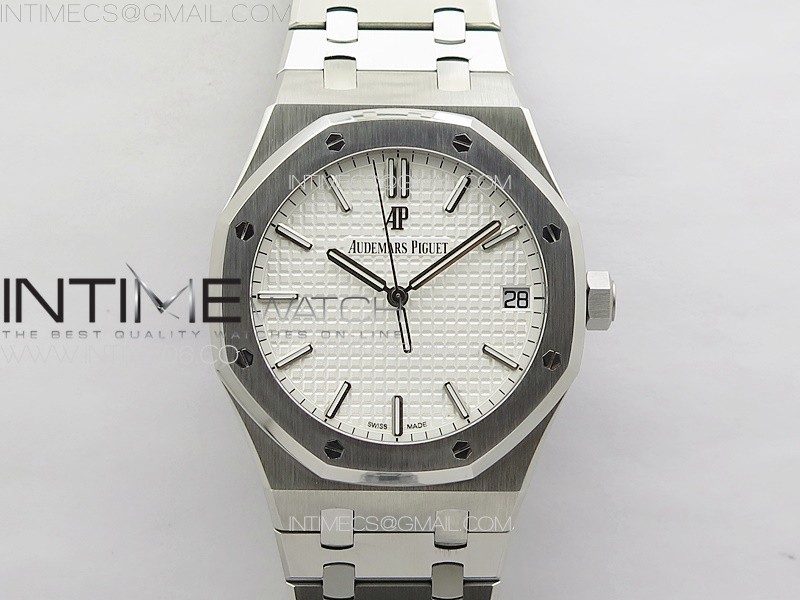 Royal Oak 41mm 15500 SS APSF 1:1 Best Edition Silver Textured Dial on SS Bracelet A4302 Super Clone