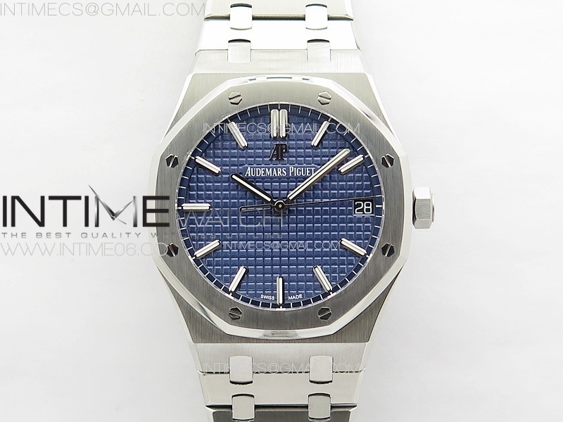 Royal Oak 41mm 15500 SS APSF 1:1 Best Edition Blue Textured Dial on SS Bracelet A4302 Super Clone