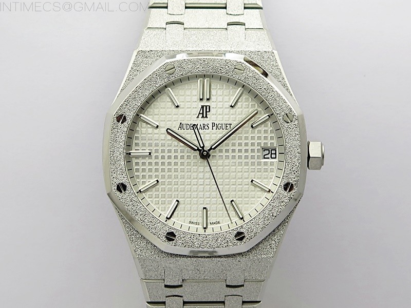 Royal Oak 41mm 15500 Frosted SS APSF 1:1 Best Edition Silver Textured Dial on Frosted SS Bracelet SA4302 Super Clone