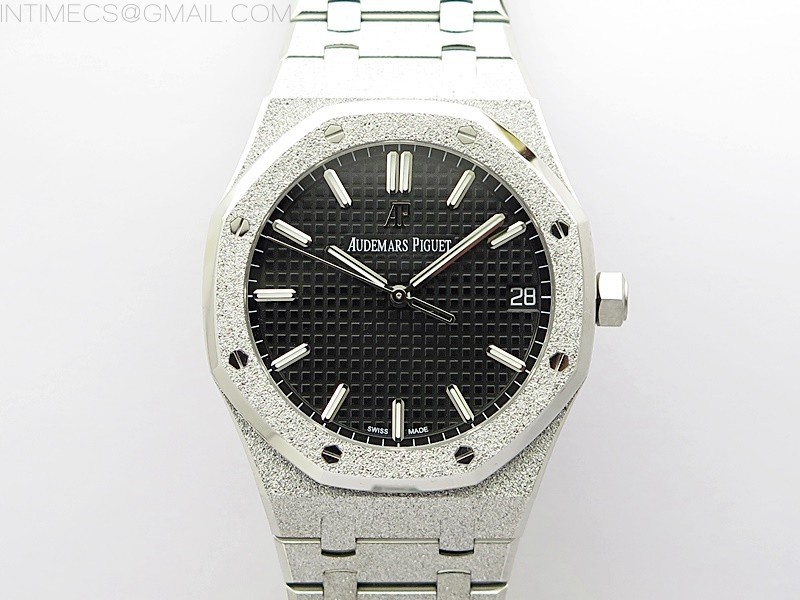 Royal Oak 41mm 15500 Frosted SS APSF 1:1 Best Edition Black Textured Dial on Frosted SS Bracelet SA4302 Super Clone