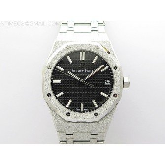 Royal Oak 41mm 15500 Frosted SS APSF 1:1 Best Edition Black Textured Dial on Frosted SS Bracelet SA4302 Super Clone