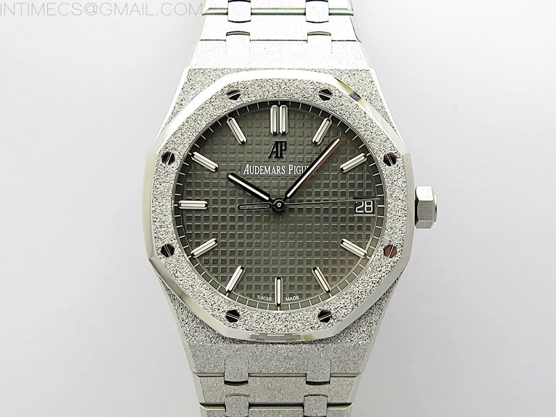 Royal Oak 41mm 15500 Frosted SS APSF 1:1 Best Edition Gray Textured Dial on Frosted SS Bracelet SA4302 Super Clone