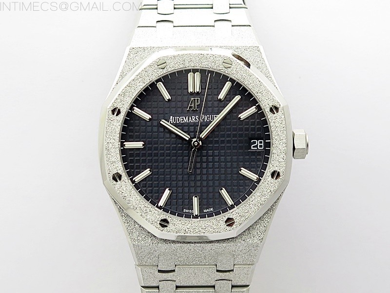 Royal Oak 41mm 15500 Frosted SS APSF 1:1 Best Edition Blue Textured Dial on Frosted SS Bracelet SA4302 Super Clone