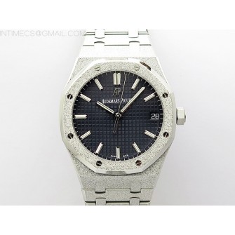 Royal Oak 41mm 15500 Frosted SS APSF 1:1 Best Edition Blue Textured Dial on Frosted SS Bracelet SA4302 Super Clone